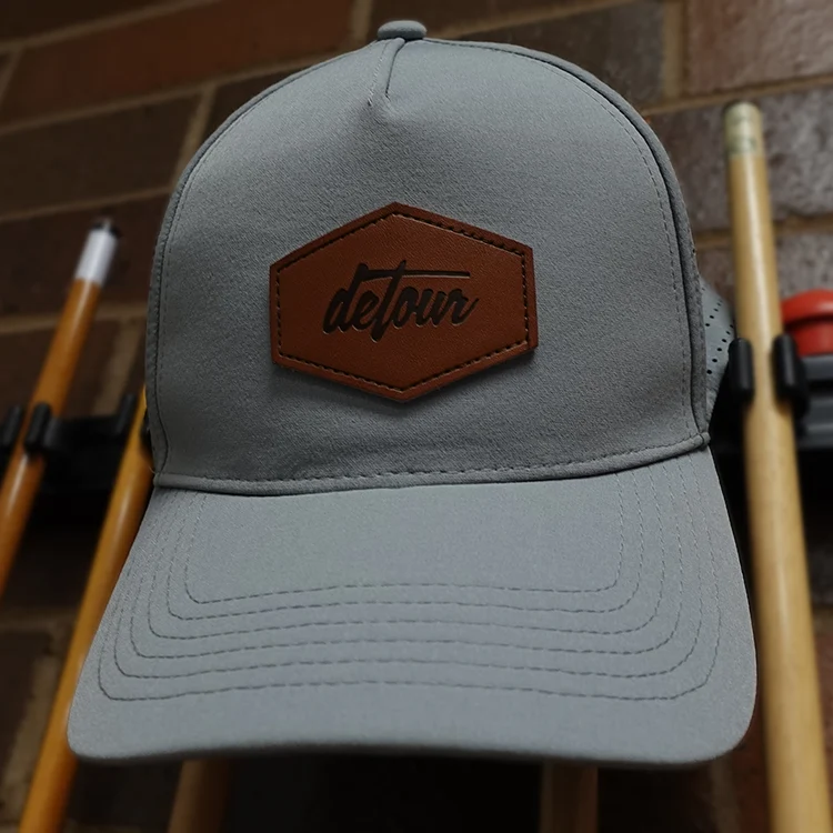 Gray Leather Patch Snapback Hat - Image 3