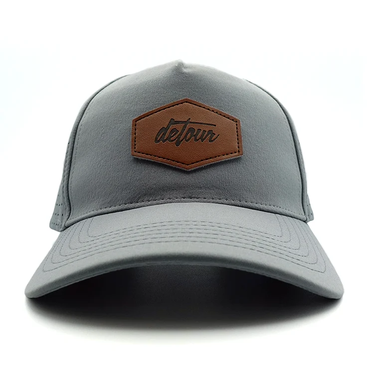 Gray Leather Patch Snapback Hat - Image 5
